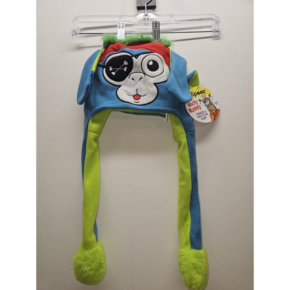 Flipeez Wacky Monkey Action Hat Squeeze Moving Ears Pirate Monkey Beanie NWT